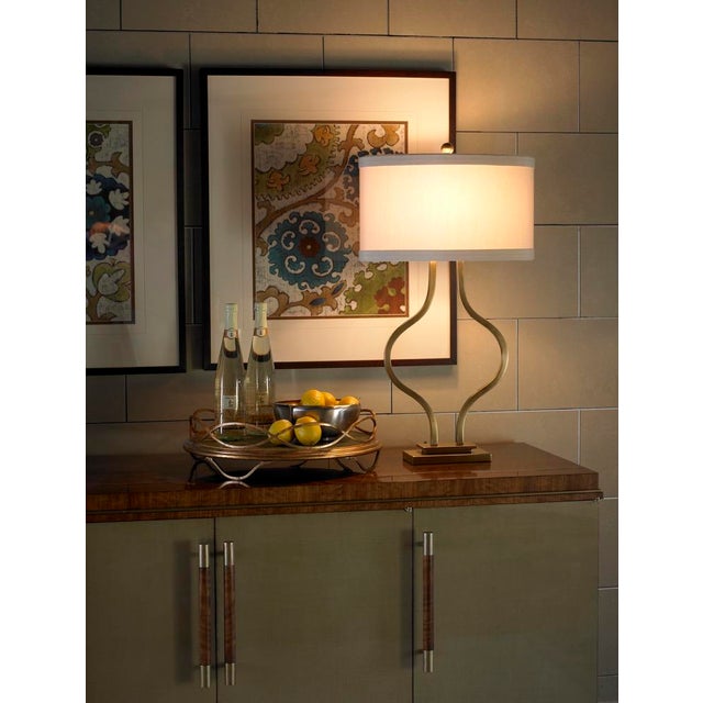 Hand formed antiqued brass finish 31h x 8w x 4.3d Shade Dimensions: top(12 x 17) bottom(12 x 17) side(10)