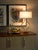 Hand formed antiqued brass finish 31h x 8w x 4.3d Shade Dimensions: top(12 x 17) bottom(12 x 17) side(10)