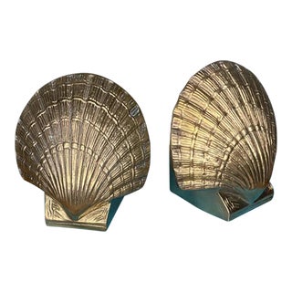 Solid Brass Seashell Bookends- a Pair For Sale