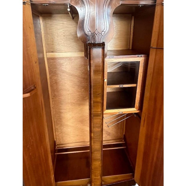 1930s 1930s English Art Deco Figured Walnut Armoire / Wardrobe Cabinet For Sale - Image 5 of 10