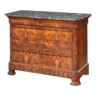 French Louis Philippe Chest or Commode of Burr Walnut With Marble Top For Sale