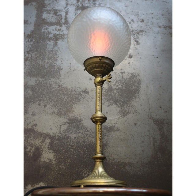 Gold French Art Deco Brass and Frosted Glass Table Lamp, 1920s For Sale - Image 8 of 11