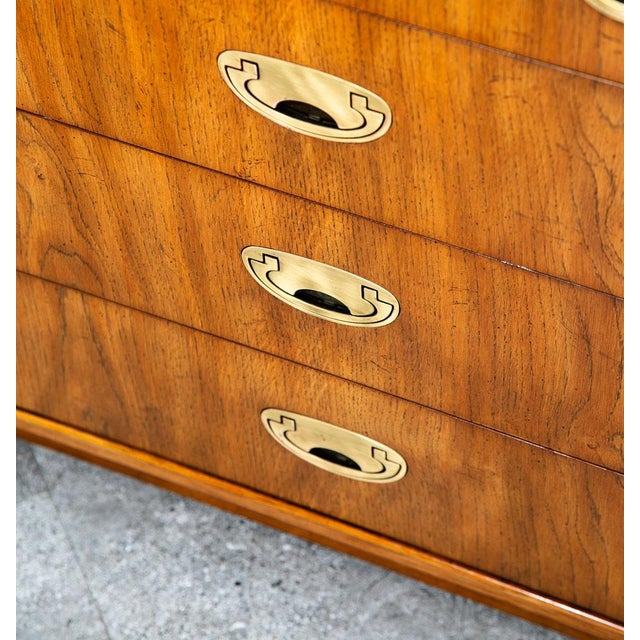 1960s Mid Century Modern Credenza Dresser Drexel 5 Drawer Brass Handles Passage MCM For Sale - Image 12 of 12
