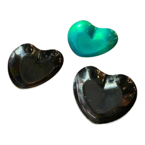 Trio of Danish Modern Enameled Sterling Silver Metal Heart Dishes