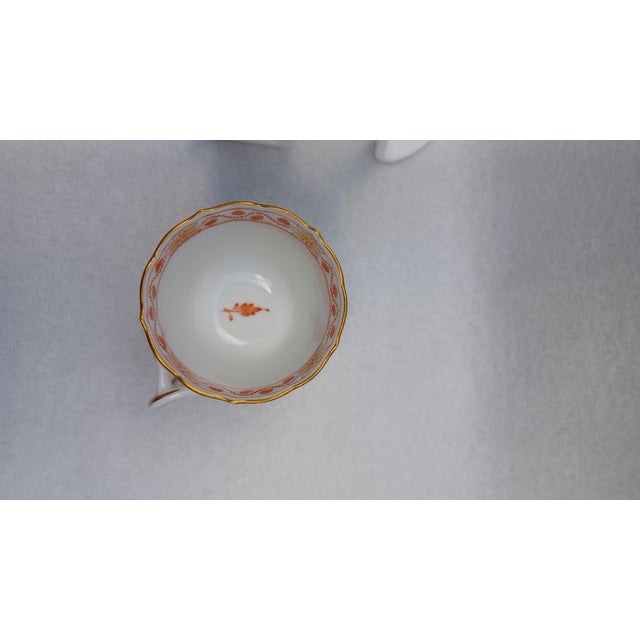 Mid-Century Modern Indian Painting Coral Red Demitasse Mokka Cup and Saucer Duo from Meissen Porcelain, 1950s For Sale - Image 3 of 11