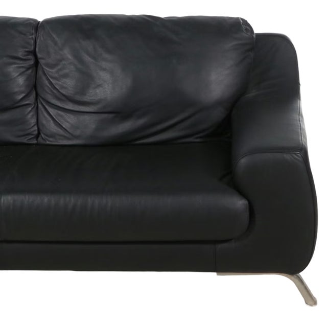 Nicoletti Black Leather Modern Couch For Sale In Cincinnati - Image 6 of 12