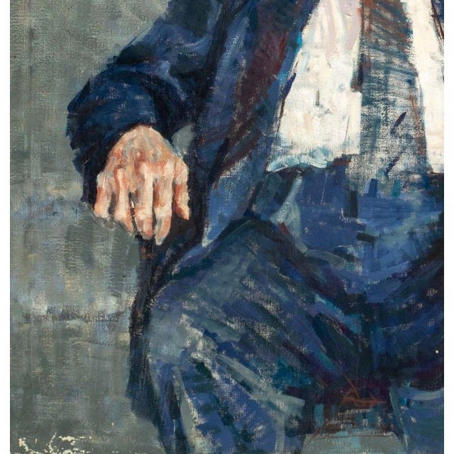 Figurative Signed Portrait of an Elderly Man Oil on Canvas For Sale - Image 3 of 7