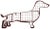 A charming American folk art metal shelf in the shape of a dachshund. Painted red with two wall hangers on the back....