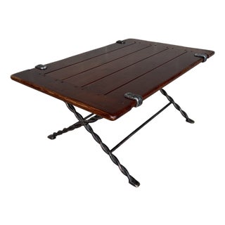 Spanish Revival Style Cherry & Cast Iron 38" Coffee Table For Sale