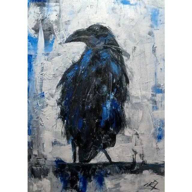 "Raven" Oil and Cold Wax Painting on Canvas For Sale