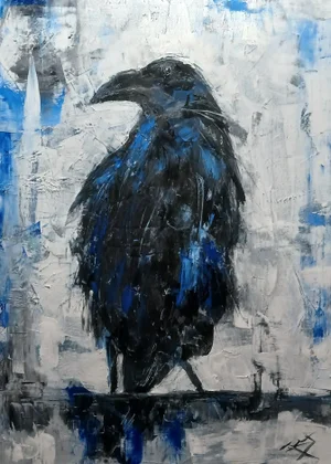 "Raven" Oil and Cold Wax Painting on Canvas