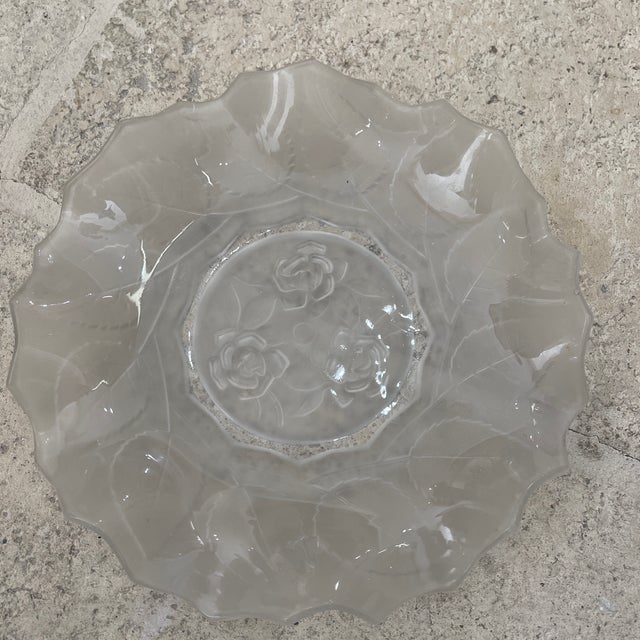 1940s 1940s Art Deco Style Frosted Art Glass Floral Plates - 9pcs For Sale - Image 5 of 7