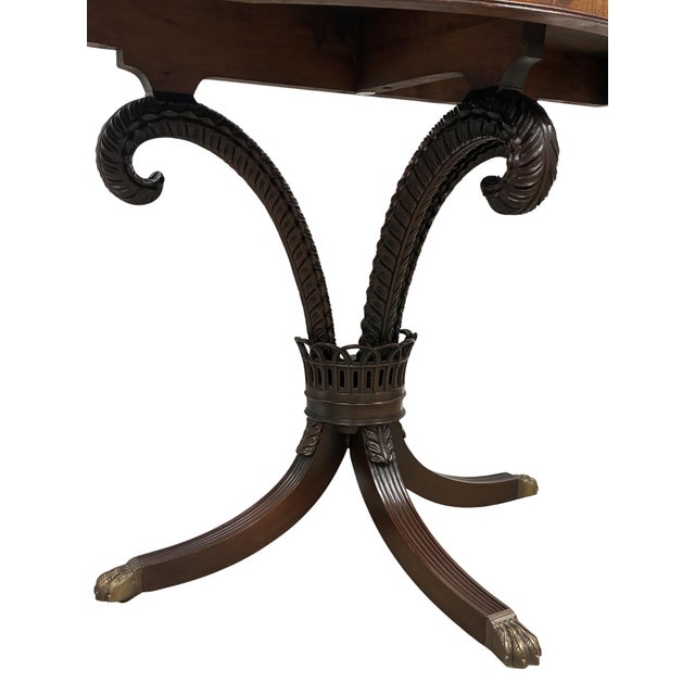 Mid 20th Century Pair of Antique Regency Style Flame Mahogany Demilune Console Tables For Sale - Image 5 of 12