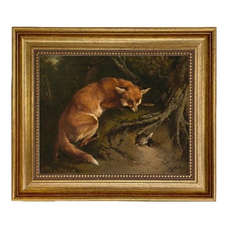 Fox on the Lurk Framed 8x10" Oil Painting Print on Canvas For Sale