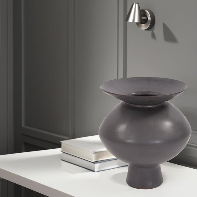 2020s Graphite Ceramic Flared Vase- Small For Sale - Image 5 of 6