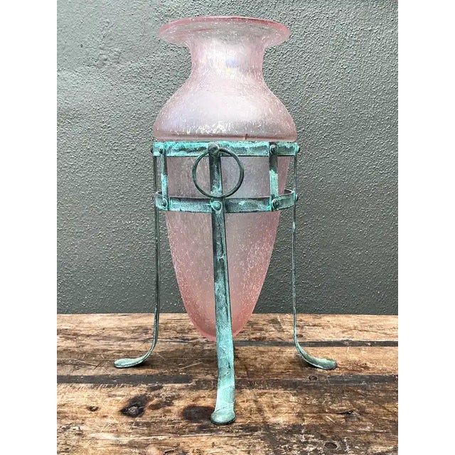 Late 20th Century Vintage Patinated Metal Frame Glass Vase For Sale - Image 5 of 12
