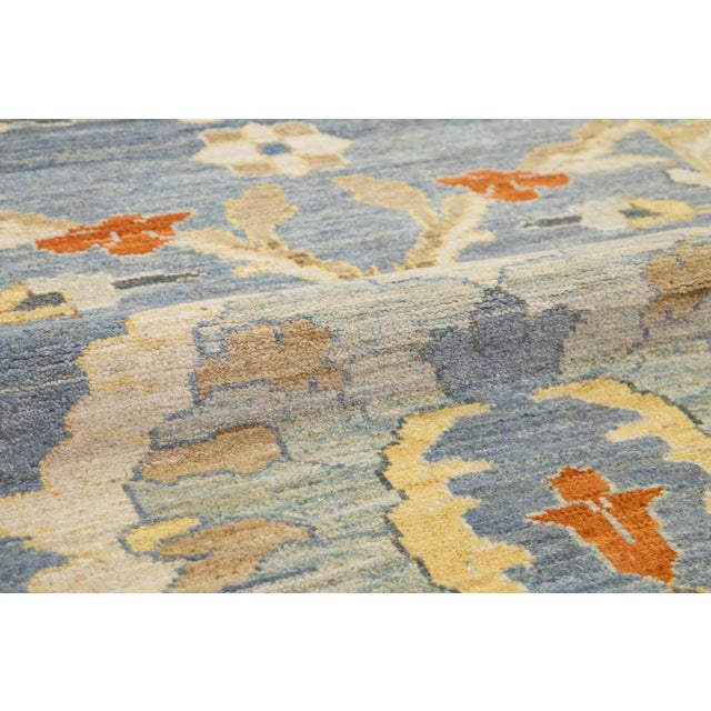 Apadana's Modern Sultanabad Long Wool Runner Handmade in Blue With Floral Motif For Sale - Image 4 of 10