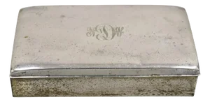 Early 20th Century Antique Poole Victorian Silver Plated Wood Lined Desk Jewelry Box With Monogram