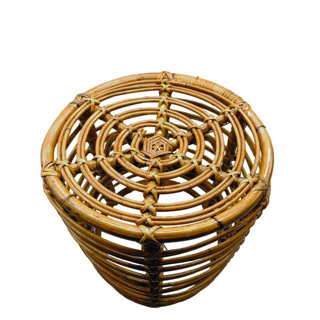 Mid-Century Modern Cylindrical Stool in Rattan by Tito Agnoli, 1960s For Sale - Image 3 of 6