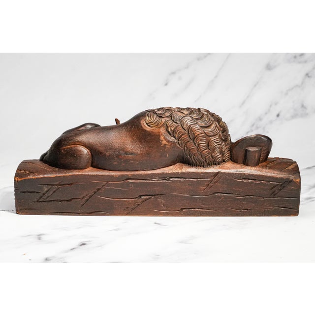 Large 19th Century Antique Lion of Lucerne Grand Tour Wood Sculpture Statue Hand Carved Swiss European Art Switzerland Home Decor For Sale - Image 14 of 17