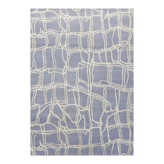 Nepalese Modern Abstract Wool & Silk 4x6 Slate Blue & Ivory Handmade Area Rug #9902908 For Sale