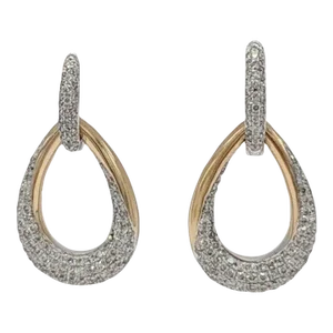 Pave White Diamond Dangle Earrings in 114K 2 Tone Gold - A Pair