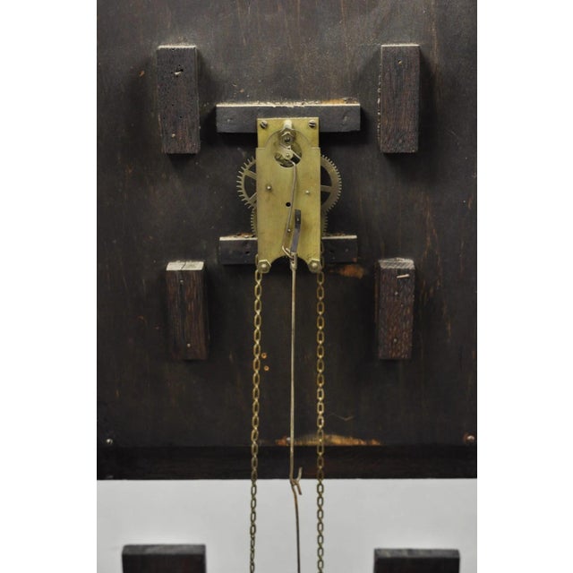 Antique Mission Arts and Crafts Oak Wood Tall Case Grandfather Clock For Sale - Image 13 of 17