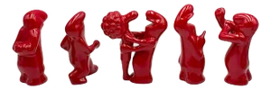 Vintage Ceramic La Linea Figurines in Red by Osvaldo Cavandoli, 1960s, Set of 5