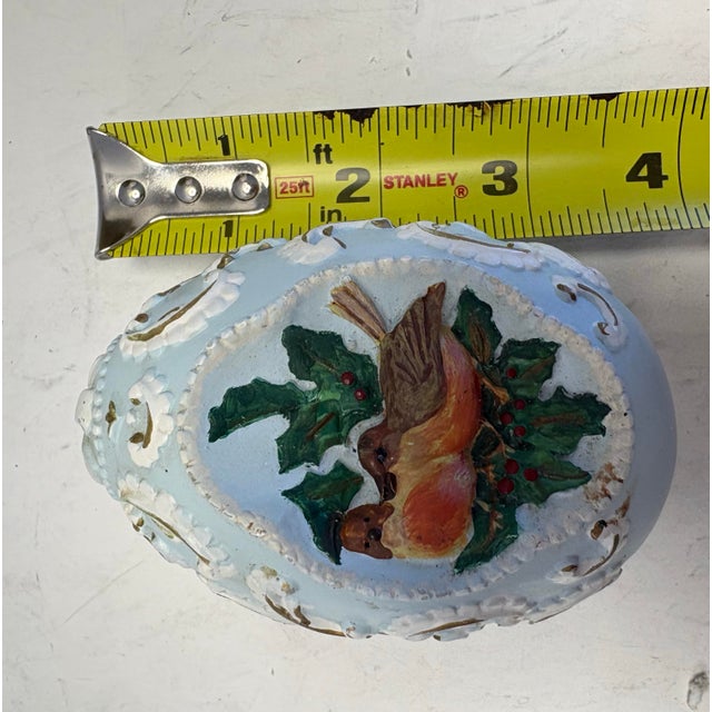 Ceramic Vintage Hand-Painted Chalkware Egg With Robin Bird Motif For Sale - Image 7 of 9