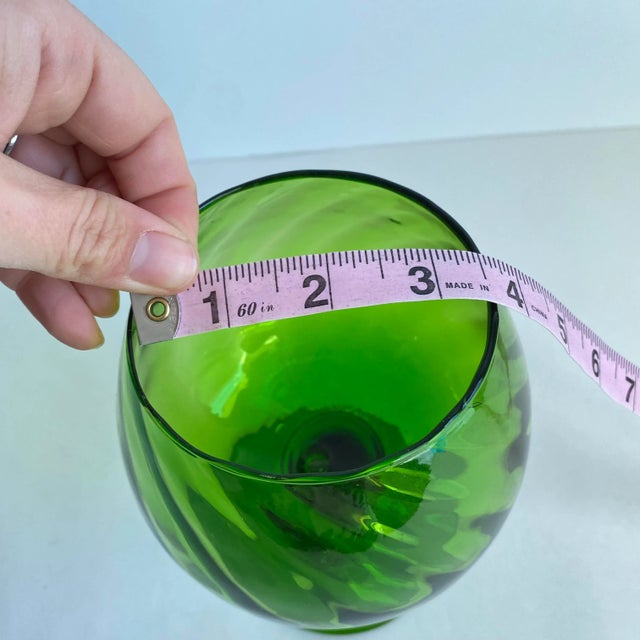 Mid Century Modern Empoli Optic Brandy Snifter Vase Green Swirl Footed Pedestal Bowl 1960s Vintage 9” Tall Italian Art Glass For Sale - Image 9 of 11