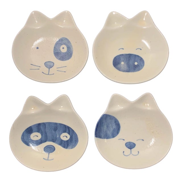 Mid 20th Century Kotobuki Cat Sushi Plates- Set of 4 For Sale