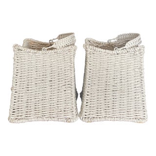 Pair of Vintage White Painted Storage Baskets For Sale
