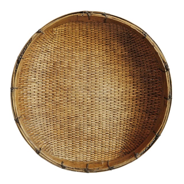Vintage Asian Coastal Jumbo Bamboo Grain Basket For Sale - Image 11 of 11