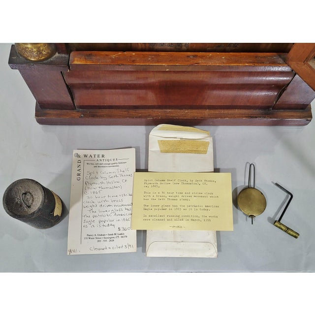 American Mid 19th C Carved Gilt & Reverse Painted Seth Thomas Shelf Clock For Sale - Image 17 of 18