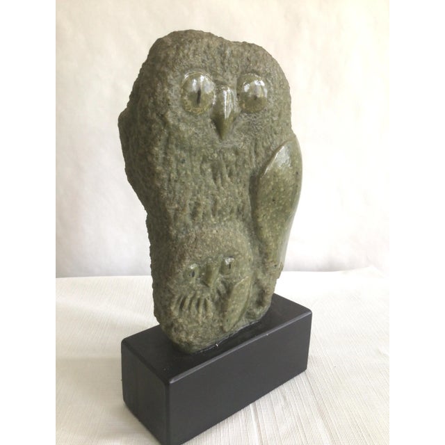 Mid-Century Modern 1960s Green Marble Owl Sculpture on Composition Base For Sale - Image 3 of 11
