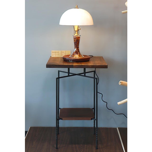 Handmade two-tier side / end table by Live One's, Wake Forest, North Carolina. Solid American black walnut top and lower...
