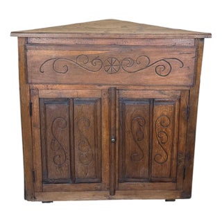 Antique Spanish Corner Cabinet Cupboard Storage With Drawer and Door For Sale
