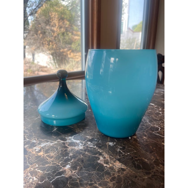 Mid-Century Modern Glass Vase in Two-Tones of Blue For Sale - Image 3 of 5