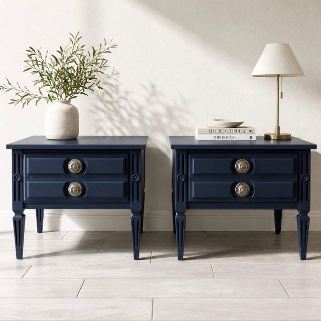 Vintage American of Martinsville MCM Blue Nightstands / End Tables Pair – Professionally Refinished For Sale In Naples, FL - Image 6 of 6