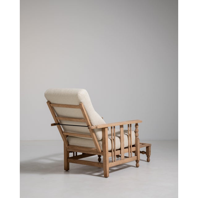 French Oak Reclining Armchair with Pull-Out Footrest, Antique, France, Circa 1940 For Sale - Image 10 of 18