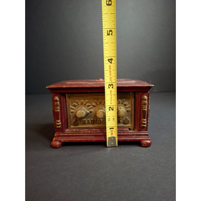 Antique Kenton Toys Cast Iron Radio Bank 1920s Small 3-Dial Safe Red Paint For Sale - Image 12 of 15