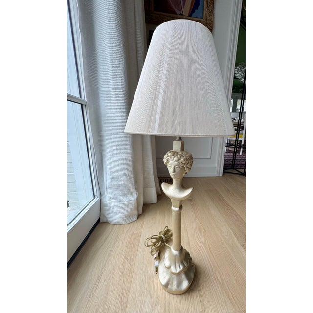 Mid 20th Century Rare Sirmos “Tête De Femme” Figural Table Lamp in the Style of Diego Giacometti With Original Silk Shade For Sale - Image 12 of 12
