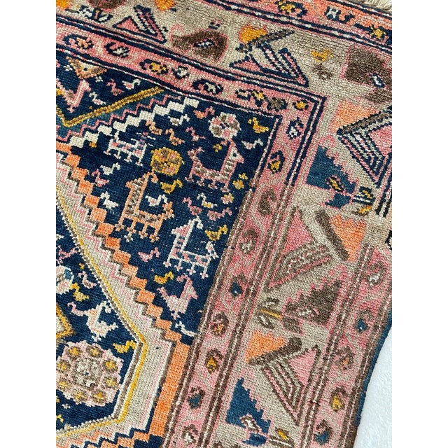 Wide Antique Runner SUNSET COLORS with Family of Sheep & Birds Woven Rug 4.4 x 12.4 For Sale - Image 11 of 16