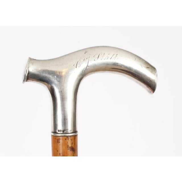 Antique Continetal Silver and Ebonized Walking Cane Stick For Sale - Image 5 of 9