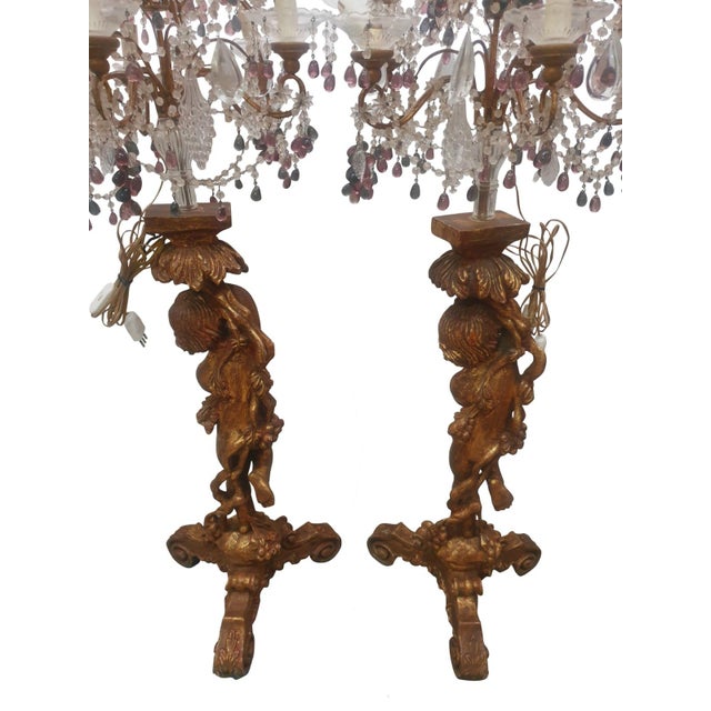Large Electrified Giltwood Candelabras with Putti, 1870s, Set of 2 For Sale - Image 9 of 15