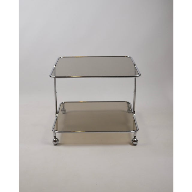 Italian Chrome and Smoked Glass Coffee Table on Casters, 1970s For Sale - Image 4 of 18