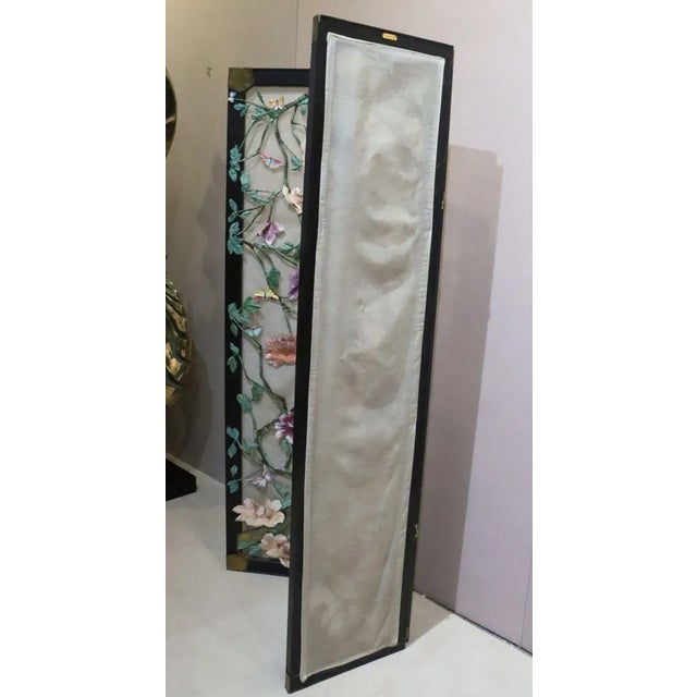 Art Nouveau 1960s Lee Menichetti Hand Painted Floral 3-Panel Metal Screen For Sale - Image 3 of 6