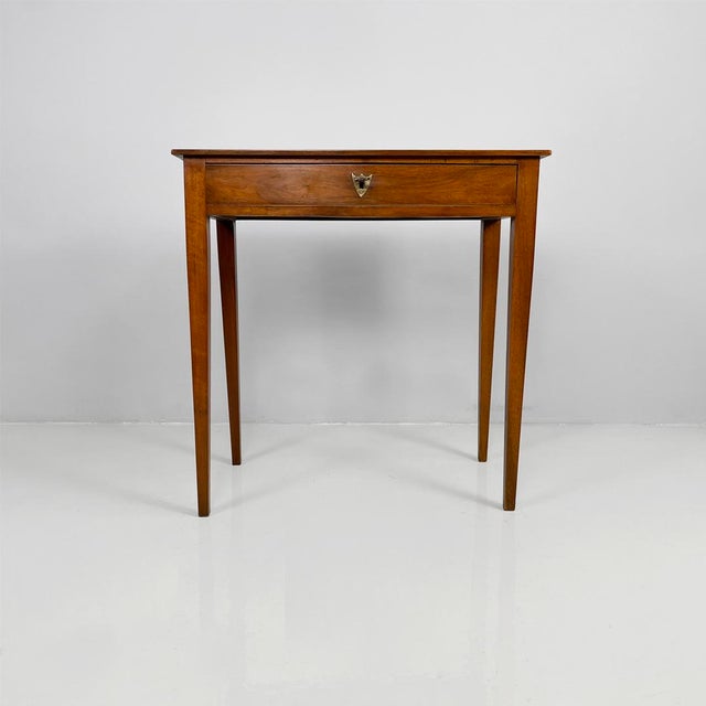 Italian antique rectangular wooden desk with drawer, 1750s Desk or writing table with a rectangular wooden top. The table...