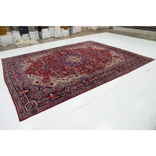 Textile Red Vintage 1960s Heriz Persian Wool Rug With Allover Motif For Sale - Image 7 of 7