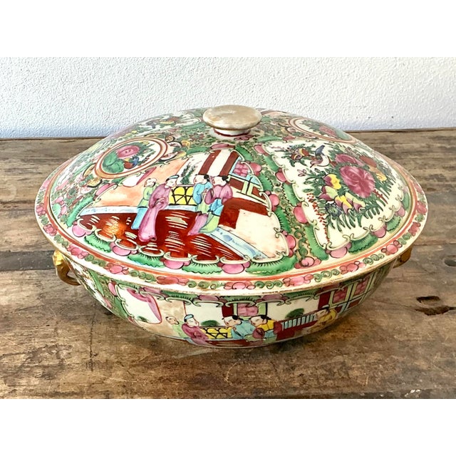 Vintage Asian Rose Famile Lidded Bowl For Sale In West Palm - Image 6 of 12